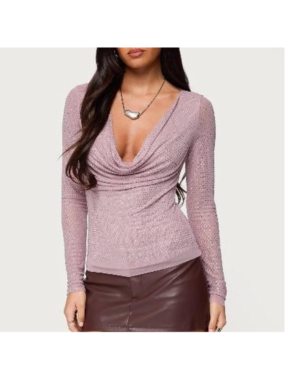 Edikted Marena Rhinestone Cowl Neck Top small